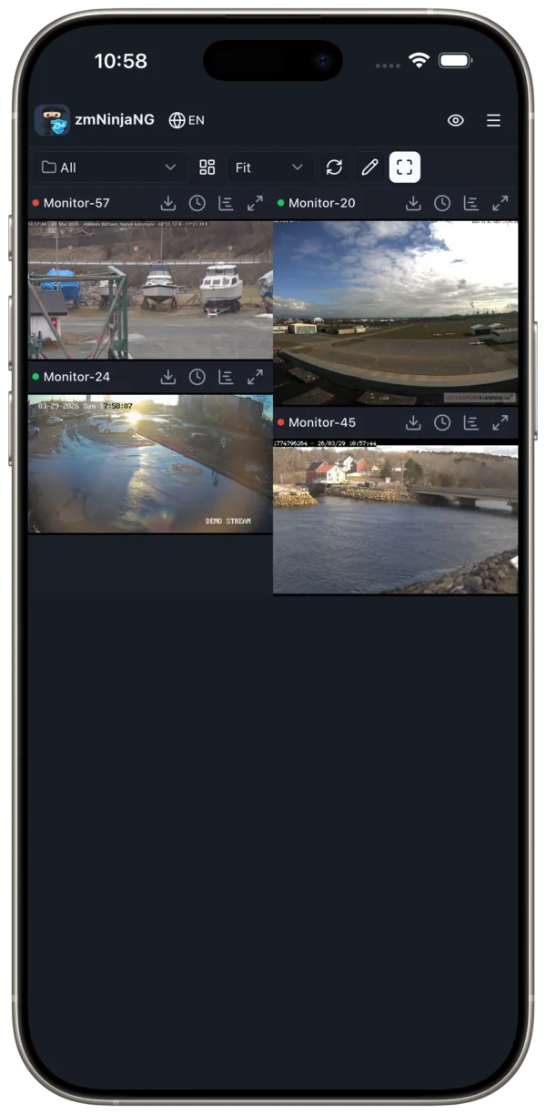 Montage grid showing four camera feeds simultaneously